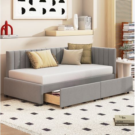 Bett Schlafbett Stauraum 90x200 Grau Polsterbett OKMYHOME (1/5)
