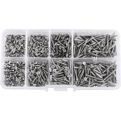 Coffret de 800pcs M2 Assortiment Vis Boulon Tête Plate Fraisée Phillips Cruciforme Entièrement Filetée en Acier au Carbone Nickelé, M2 x 4/5/6/8/10/12/16/20mm (1/5)