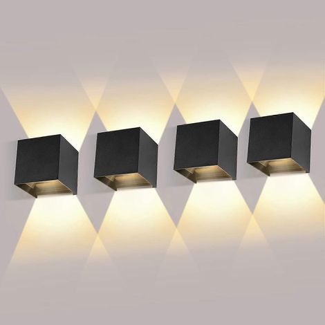 [LCS] Lot de 4 appliques murales 12 W avec angle de faisceau réglable, blanc chaud 3000 K, étanches IP65, noires (1/4)