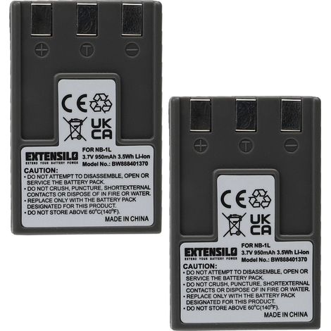 EXTENSILO 2x Akku kompatibel mit Canon PowerShot S200, S230, S100, S410, S500, S300, S400, S110 Kamera (950 mAh, 3,7 V, Li-Ion) (1/3)