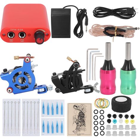 Kit de Tatouage Complet avec 10 Aiguilles Shader et 8 Aiguilles Liner, Machine à Bobine pour Artistes et Débutants, 90‑265V Prise US (1/5)