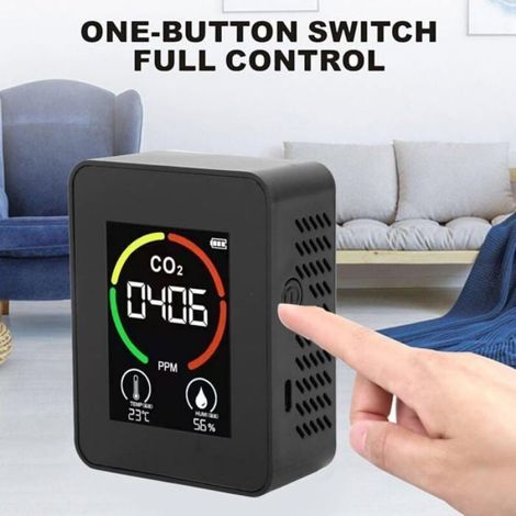 1 Détecteur CO2, Moniteur Air, Thermomètre, Hygromètre, TVOC, USB, Maison, Bureau (1/4)