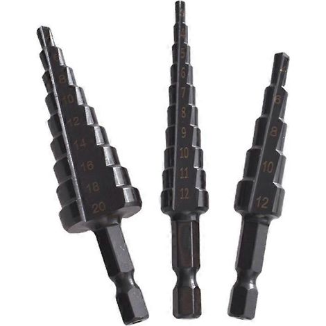 Jeu de 3 forets étagés en acier rapide (HSS) - 3-12/4-12/4-20 mm - Pour bois et métal - 53CA (1/5)