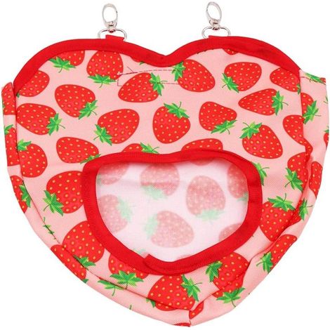 Sac à foin, distributeur suspendu pour petits animaux, distributeur suspendu pour cochon d'Inde, sac distributeur pour lapin, chinchilla, hamster (fraise) (1/4)