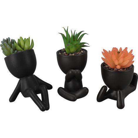 Lot de 3 mini plantes grasses artificielles en pot déco étagère table pour maison noir (1/5)