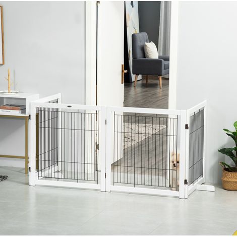 Barriera di sicurezza per cani 305x35,5x82 cm in legno bianco modulabile FloraGrace (1/5)