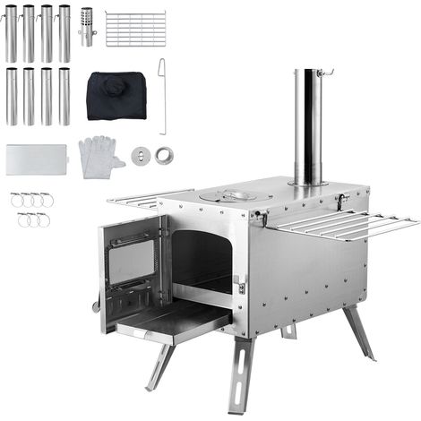 Mophorn Holzofen, tragbarer Edelstahl-Zeltofen mit 86 Zoll, Kaminrohren und Handschuhen, 1646 Zoll³ Feuerraum für Kochen und Heizen im Freien, mit 8 Rohren (1/5)