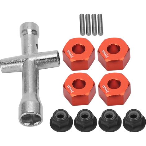 12-mm-Sechskant-Radnabenadapter, 7 mm dicke M4-Flanschmuttern, Kreuzschlitz-Schlüsselsatz für 1/10 RC-Car (Rot) (1/5)