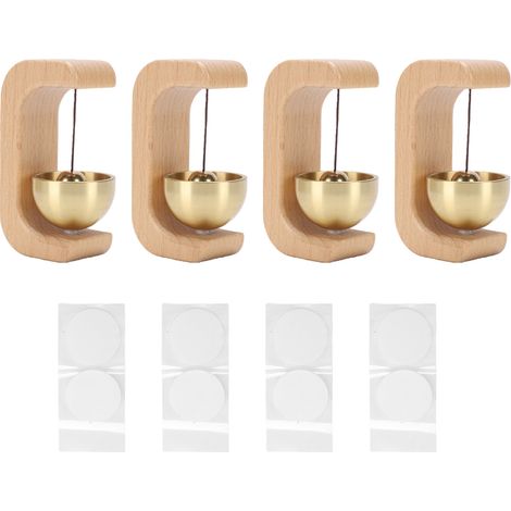 Lot de 4 cloches de commerçant en bois aimantées forme C carillon décoratif pour ouverture de porte frigo maison magasin restaurant (1/5)