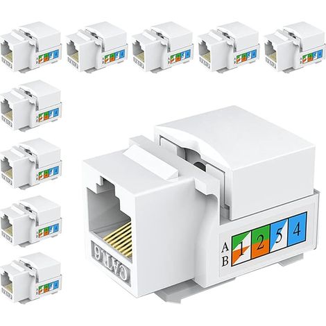 10 Pièces Prise Keystone Cat6, prise murale Ethernet, coupleur réseau Cat6 - compatible Cat5/5e/6 (1/5)