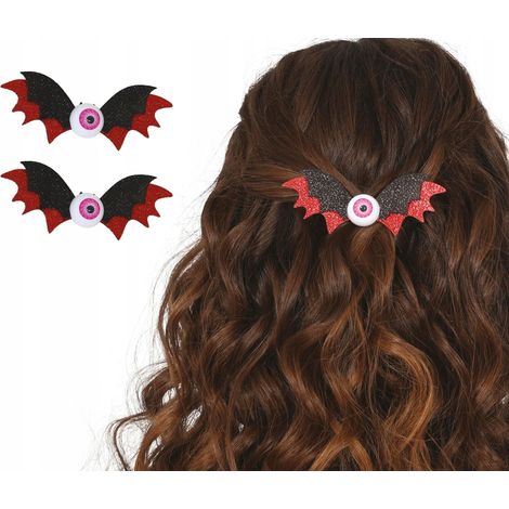 Pinzas para el pelo con forma de murciélago y ojos, para Halloween, Carnaval, 10 cm, 2 unidades. (1/5)