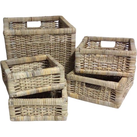 Rattankörbe-Set 5-tlg. Regalkorb Schrankkorb Aufbewahrungskorb Rattan Box Körbe