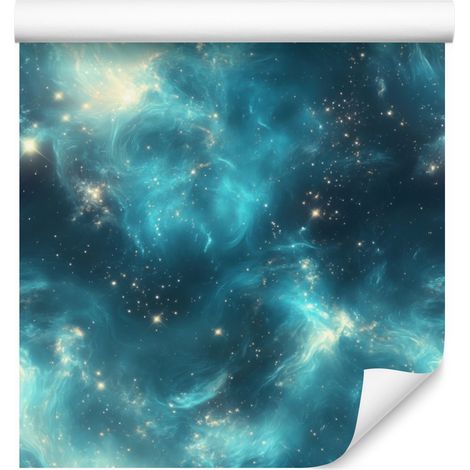 Carta da parati con motivo galassia acquerello turchese, forme morbide 50x1000 cm (1/5)