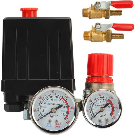 Contrôleur de robinet à bille de commande de pressostat de compresseur d'air 0-180PSI avec jauge pour le remplacement