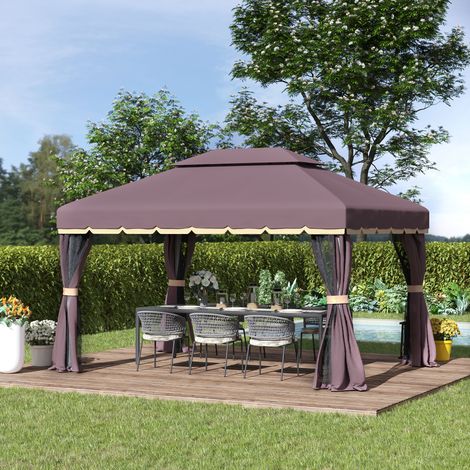 REDOM Gazebo 390x290x195 cm, tetto rigido a doppio livello, tende oscuranti e zanzariera, alluminio