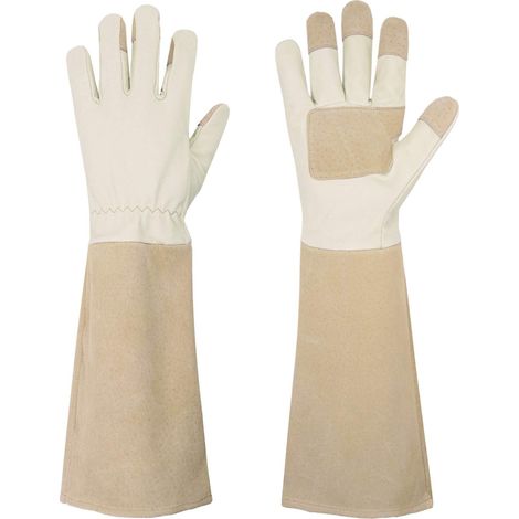 Longs gants de jardinage pour homme et femme, gants d'élagage des roses en cuir de porc respirants et durables,taille M (1/5)