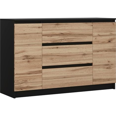 Cassettiera : Nero Opaco / Rovere Wotan, 120 x 78 x 39 cm, 2 ante, 3 cassetti (1/5)