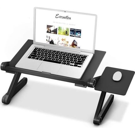 Support PC Table Ordinateur Tablette Lit Pliable Laptop Portable 360 ° Réglable Aluminium Noir (1/4)