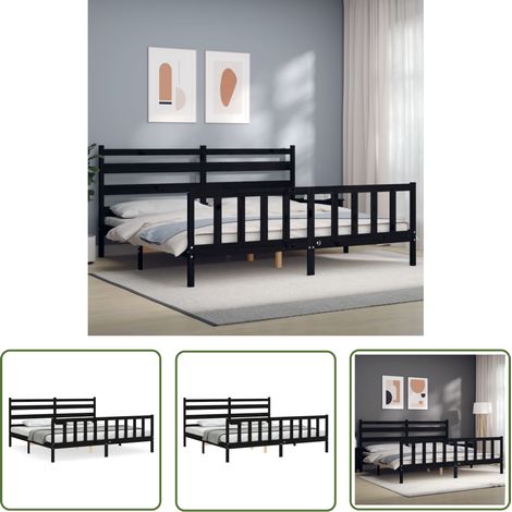 The Living Store Cadre de lit sans matelas noir 200x200 cm bois massif de pin - Cadre De Lit - Lit Double - Lit En Bois - Lit Design - Meuble Chambre (1/5)