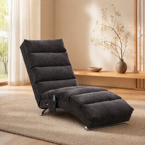 Chaise longue de masaje fija con vibración suave y bolsillo lateral, gris oscuro HAVRYA (1/5)