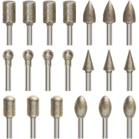 20 Pcs Ensemble de Fraises Rotatives Diamant, Jeu de Mèches de Gravure avec Tige de 3 mm (1/8"), Mèche Revêtu de Diamant pour Outil Rotatif Meulage, Polissage, Gravure de Bricolage,perçage (1/5)