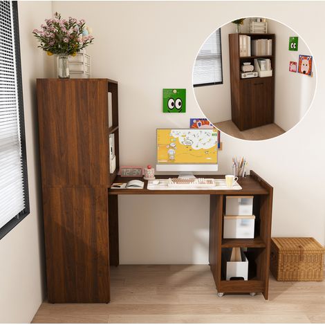 Ausziehbarer Schreibtisch mit Stauraum, ausziehbarer Ablage, MDF, dunkles Nussbaum HAVRYA (1/5)