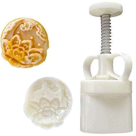 Pratique moule à gâteau de lune manuel avec tampon, presse à main pour pâtisserie, outil de moulage décoratif pour biscuits et desserts faits maison. (1/4)