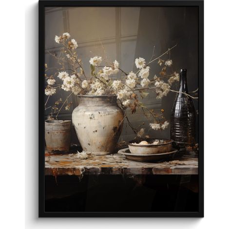 AFFICHE ENCADRÉE Nature morte - Fleurs - Bouquet - Vase - Vin Tableau Décoration Murale 60x80 (1/5)