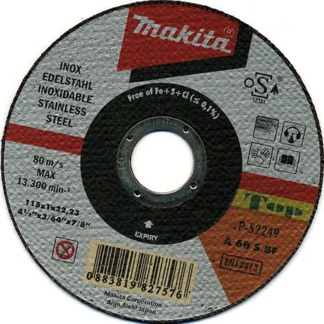 Mola abrasiva sottile da taglio MAKITA per Lamiera e ACCIAIO INOX 115X1 mm