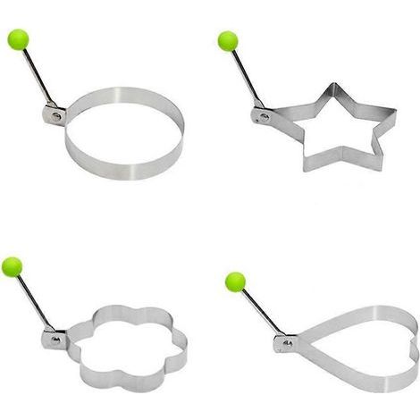 moules de cuisson en acier inoxydable pour œufs au plat et crêpes, antiadhésifs, en forme d'étoile, de cercle, de cœur ou de fleur.-Silver (1/3)
