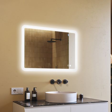 Artforma Miroir salle de bain LED, 100x70, Interrupteur tactile, Anti-buée, LED Dual, Miroir Arrondi (1/5)