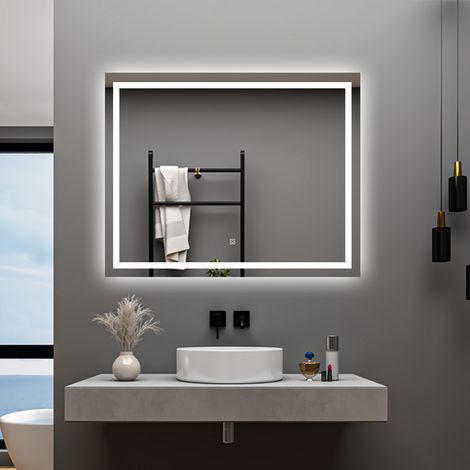 AICA 80 x 60 cm Specchio da bagno con LED,Rettangolo,Disappannamento,Touch,Memoria,Dimmerabile,Retroilluminato (1/5)