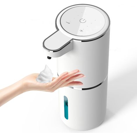 Nuovo dispenser di sapone 2024, dispenser automatico, dispenser di schiuma, grande capacità, 380 ml (13,8 fl oz), ricaricabile tramite Type-C, 4 livelli di erogazione, sapone per le mani, dispenser di (1/5)