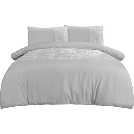 Sleepdown Set di biancheria da letto con copripiumino e federe, con bordo in velluto argentato, morbido e raffinato, per letto king size (220 x 230 cm) (1/5)