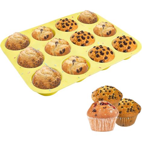 12 Cavités Moule Muffins Silicone, Antiadhésifs De Qualité Alimentaire Moule Cupcake, Moules Muffins 3 Cm De Profondeur, Passe Au Lave-Vaisselle Moules à Pâtisserie Pour Cupcakes, Puddings,Parent,- (1/5)