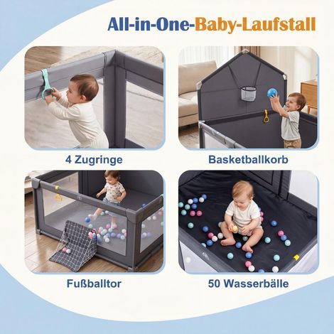 Grand Espace Sécurisé Éveil Moteur des Enfants Parc de Jeux Bébé 181x144x76cm avec 50 Balles Maison et Jardin (1/5)