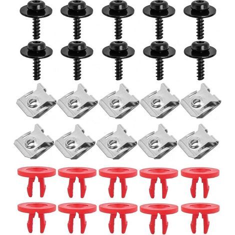 30 Pièces U-Clips et Vis Carrosserie, Metal écrous Et Boulons Pour Clips Fixation Voiture, Clip Fixation En Métal En Forme De U Avec Vis Autotaraudeuse à Tête Hexagonale, Pour Ailes Voitures (1/5)