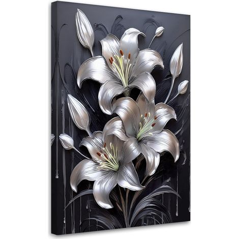 Tableau déco Fleur de lys argentée peinte 60x90 (1/5)