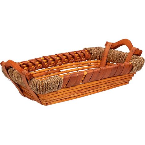 Bandeja de mimbre y madera 38x22x9/12.5h cm (1/5)