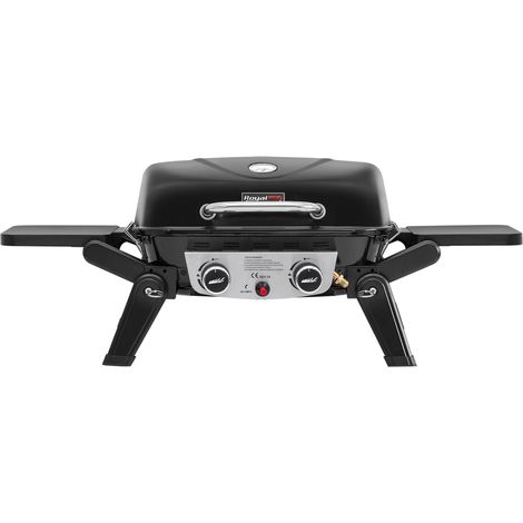Royal Gourmet – Barbecue à gaz portable 2 brûleurs 5kW – Tables latérales pliables – Couvercle – Compact pour 2 à 4 portions – Idéal pour pique-nique