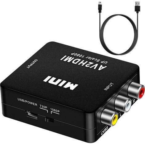 Adaptador RCA a HDMI, convertidor de audio y vídeo Mini AV RCA CVBS a HDMI, compatible con 720p y 1080p para PC, Xbox, PS3, PS2, TV y STB. (1/5)