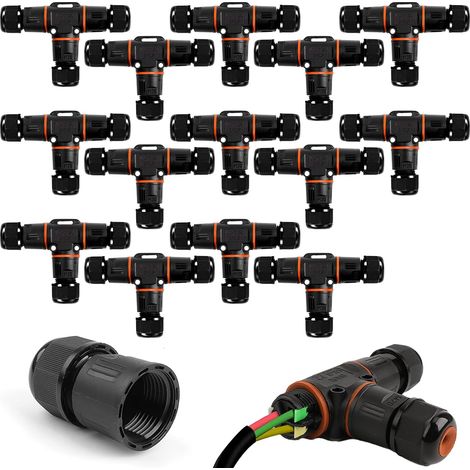 14 Pièces Boîte de Jonction IP68 Connecteur Étanche Forme de T Connecteur Électrique Étanches Boîte de Dérivation Extérieur Connecteurs Câbles 3 Voies Ø 3-12 mm (1/5)