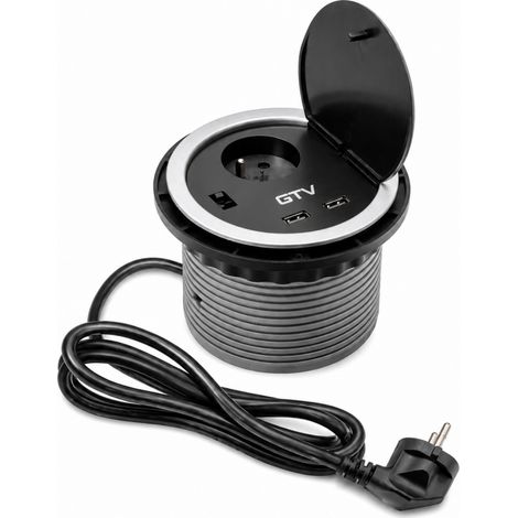 Bloc prise encastrable Charger Ø 100 mm avec 1 prise 2P+T et 2 ports USB-A, argent (AE-BPW1U2UCH-80)