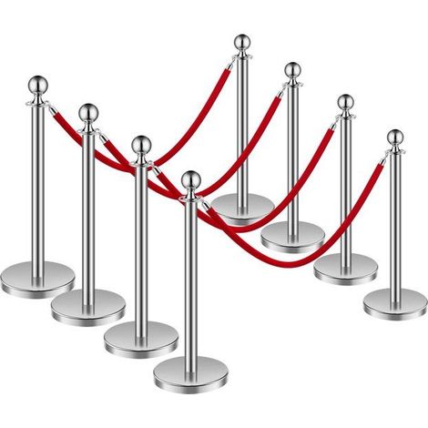 Poteau de guidage en acier inoxydable - 8 pièces - 4 cordes velours rouge - Base creuse remplissable (1/5)