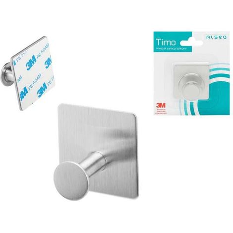 Toallero individual, 1 gancho, TIMO, autoadhesivo, acero inoxidable satinado (1/4)