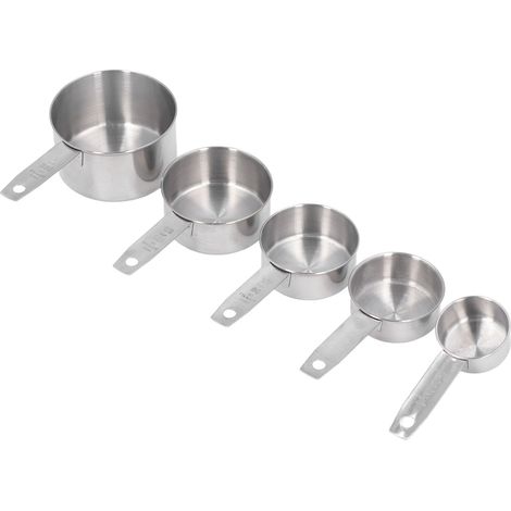 Set aus 5 Edelstahl-Messbechern mit Skala, Gewürzbechern, Backutensilien und Kaffeelöffel (1/5)