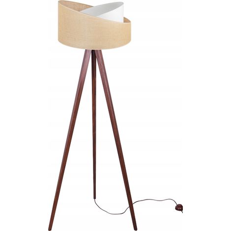 Dreibein-Stehlampe, Holz, Jute, Lampenschirm, 45 cm
