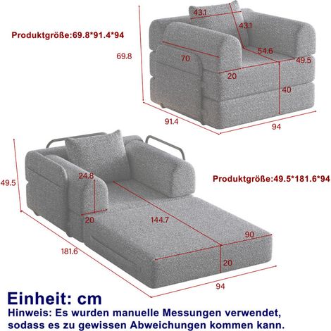 Canapé‑lit 2 en 1 en chenille – Rangement intégré dans accoudoir, trois structures métalliques, options de configuration variées – Solution tout‑en‑un pour petits espaces (1/5)