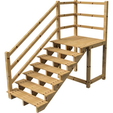 MILANO - Escalier en bois 7 marches H122 cm - sans contre-marche - Palier L120 x P116 cm - Rambarde escalier gauche, palier gauche et en face