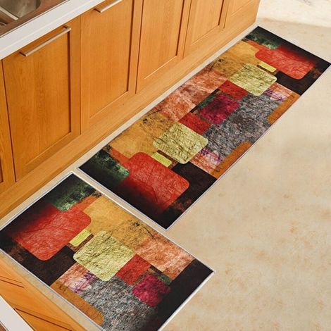 2pcs Tapis de cuisine, antidérapant, en polyester, Motif Géométrie aquarelle, pour Cuisine bureau Salle à Manger - 4060cm+40120cm